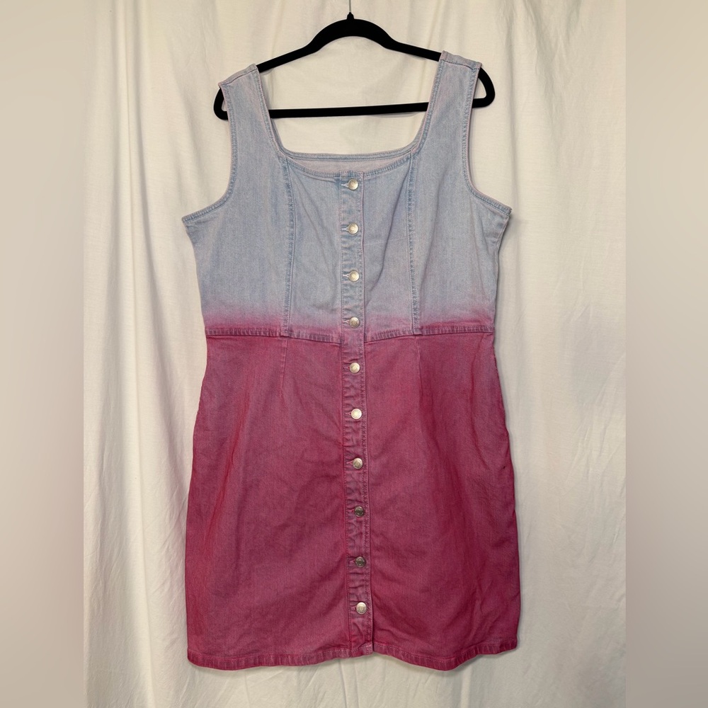 Jordache Two-Tone Denim Mini Dress in Light Blue and Pink Ombre